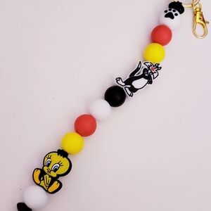 Handmade Silicone Focal Beaded Tweety Bird Sylvester The Cat Keychain